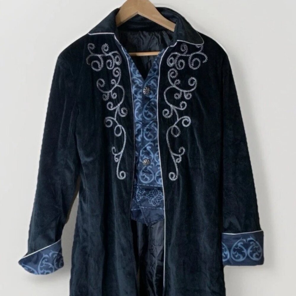 Men Steampunk Gothic Victorian Jacket Velvet Tailcoat Medieval Renaissance Blk M